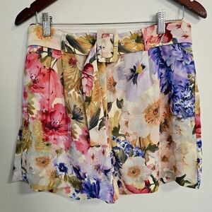 Jason Wu Multicolor Floral High Waist Shorts Pockets Belt Size 8 M